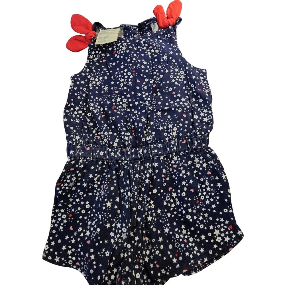First Impressions Girls 3-6 M Blue Star Sleeveless Romper Bow 100% Cotton Jersey